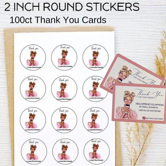THANK YOU STICKER Finish Glossy & 200 Thank You Cards 4x3 inches - Picture 1 of 8